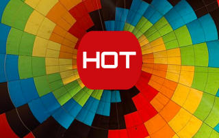 Hot air balloon showing spiral design with the word hot in the centre