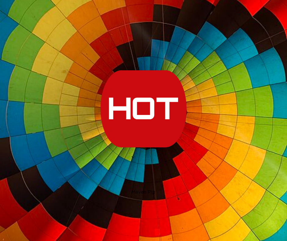 Hot air balloon showing spiral design with the word hot in the centre