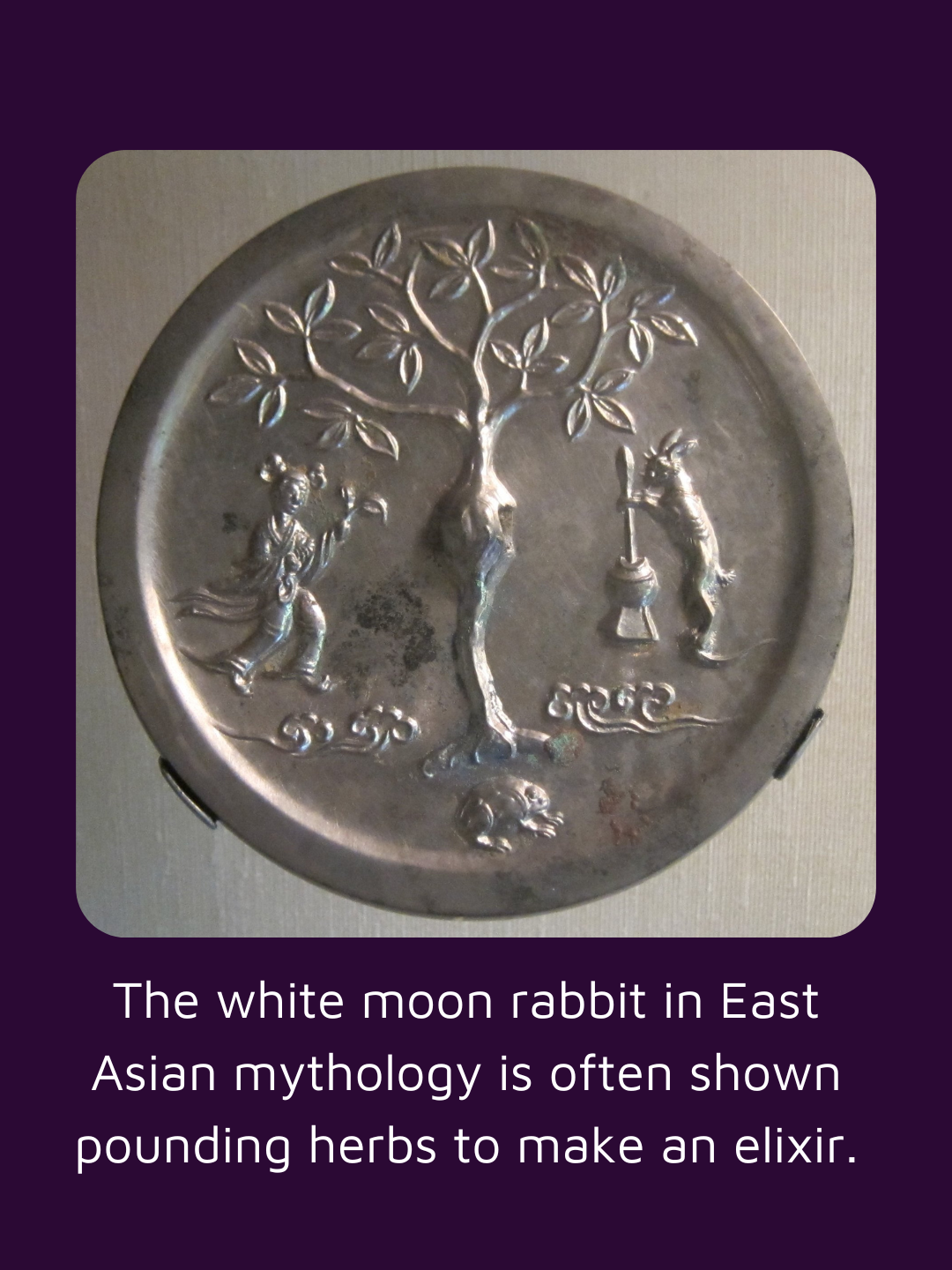 A white moon rabbit depicted on a bronze plate