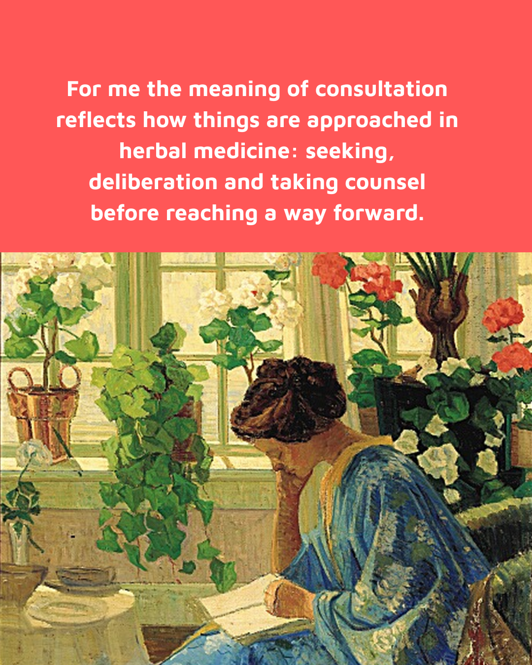 Woman deliberating surrounded by plants